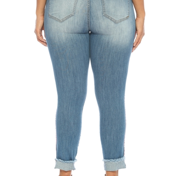 ♥️14 16 18 Plus♥️Mid Destroyed Crop Racer Stripe - Picture 4 of 8